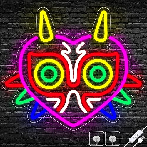Ethereal Lomoer Majora's Mask Neon Sign, Zelda Gaming Neon Sign for Game Room Decor, Zelda Mask for Boys Room Decor & Gaming Wall Deocr, USB Powered Gamer Gifts for Boys, Teens and Zelda Fans - Mask Neon Sign