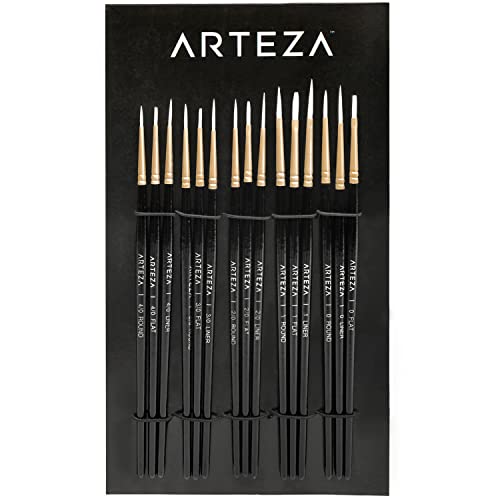 Arteza Detail Paint Brushes, Set of 15, Fine Detail Brush Set for Miniature Models and Canvases, Synthetic Bristles, Small Paint Brushes for Details, Fine Lines, and Shading - Detail Paint Brushes
