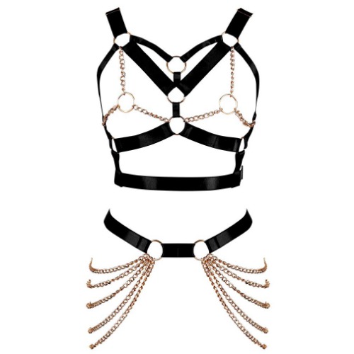 Body Chain Harness for Women Lingerie Full Cage Chest Strap Garter Punk Goth Stretchy Fabric Halloween Rave - Black