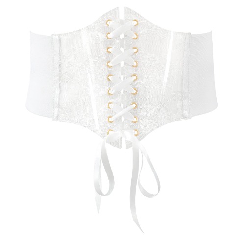 Women Lace-up Corset Waist Belt Transparent PVC Lace Crochet Petal Elastic Wide Belt for Dress - 2-white Fit Waist Size 43"-46"
