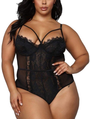 Plus Size Lingerie for Women Sexy Eyelash Lace Bodysuit Naughty Mesh One Piece Teddy Outfits 