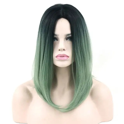 Medium Length Ombre Long Bob Wig in Chic Colorful Style - Green