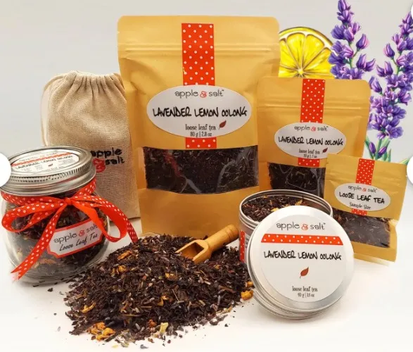 Lavender Lemon Oolong Loose Leaf Tea, Botanical Oolong Tea Blend, All Natural Ingredients, Herbalism Remedy, Citrus Tea and Candle Gift Set