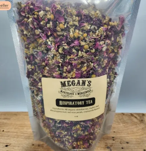 Respiratory Tea, organic herbal tea, elderberry, mullein leaf, elecampane, roses, chamomile, herbal tea blend