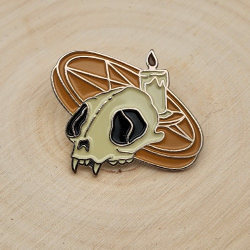 Cat Skull on the Altar Enamel Lapel Pin