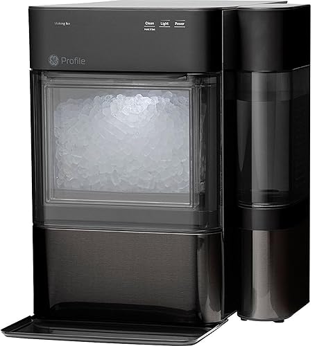GE Profile Opal 2.0 with 0.75 Gallon Tank, Chewable Crunchable Countertop Nugget Ice Maker, Scoop included, 38 lbs in 24 hours, Pellet Ice Machine with WiFi & Smart Connected, Black Stainless Steel - Opal 2.0 + Side Tank - Black Stainless