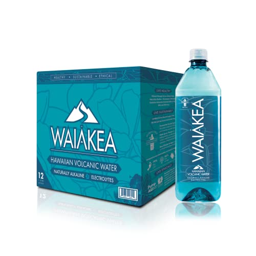 Waiakea Hawaiian Volcanic Water, Naturally Alkaline, 100% Recycled Bottle, 1L (Pack of 12), 33.8 Fl Oz (Pack of 12) - 33.8 Fl Oz (Pack of 12)