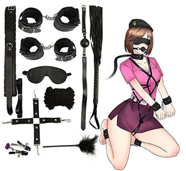 Leather Sex Bondage Restraints Set - 10 PCS BDSM Kit Bed Restraints, Adjustable Bondage Cuffs Sex Set for Couples on Bed, Adult Sex Toys for Men Women