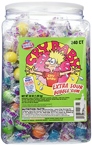 Cry Baby Extra Sour Bubble Gum 240ct. Tub, 38oz - Sour - 240 Count (Pack of 1)