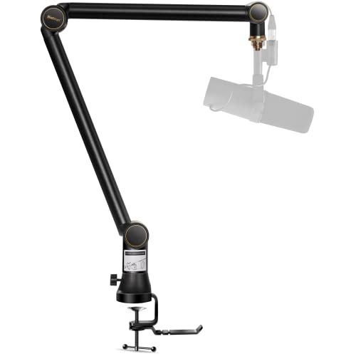 Bietrun Mic Arm Desk Mount(Longer)for Shure SM7B/MV7/Blue Yeti/Nano/Hyperx Quadcast, Adjustable 360° Rotatable Universal Heavy Duty Metal Mic Arm with 3/8" to 5/8" Adapter, Cable Trough, Headset Hook