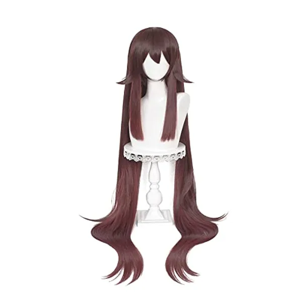 HNZQE Hu Tao Brown Double Pigtails Wig Anime Straight Hair with Bangs Halloween Cosplay Wig+Cap(Hu Tao)