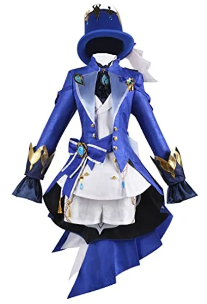 Game Genshin Impact Focalors Cosplay Costume Blue Dress Uniform Vision Hat Hydro Bracelet Necklace