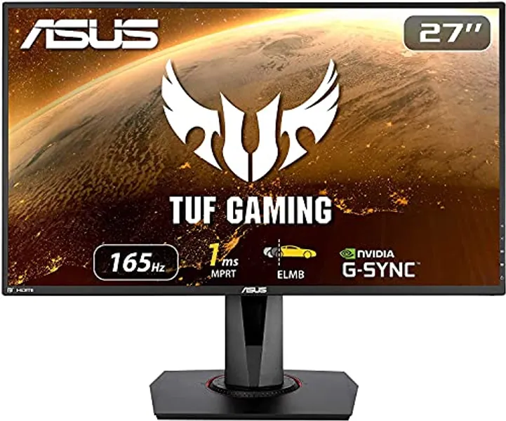 ASUS TUF Gaming 27” 1080P Monitor (VG279QR) - Full HD, IPS, 165Hz (Supports 144Hz), 1ms, Low Motion Blur, G-SYNC Compatible, Shadow Boost, VESA Mountable, DisplayPort, HDMI, Height Adjustable, Black