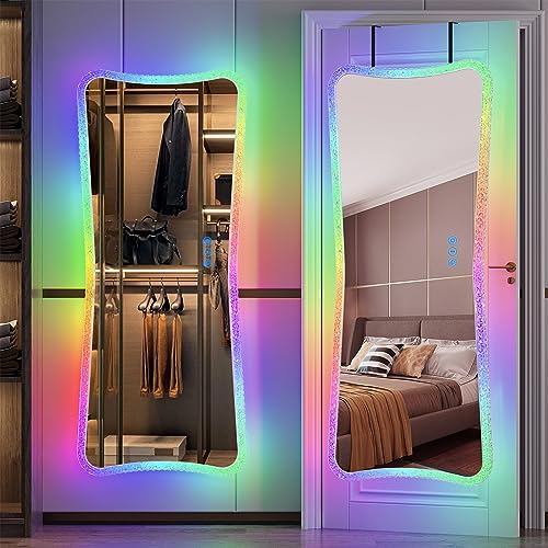 Lvifur RGB LED Full Length Mirror 48”x20”, Wall Mounted Hanging Mirror 7 Dynamic & 7 Static Modes Dimmable, Full Body Lighted Mirror for Bedroom, Cloak Room - 48"x20" Rgb Wall