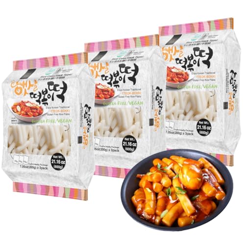Korean Rice Cake Tteokbokki Stick – 3 Pack (3 Individual Package X 3 Pack) Vegan, Non-GMO, Gluten Free, Halal,Tteok Rice Cakes Food Pasta 21.16 oz Per Pack - 7.05 Ounce (Pack of 9)