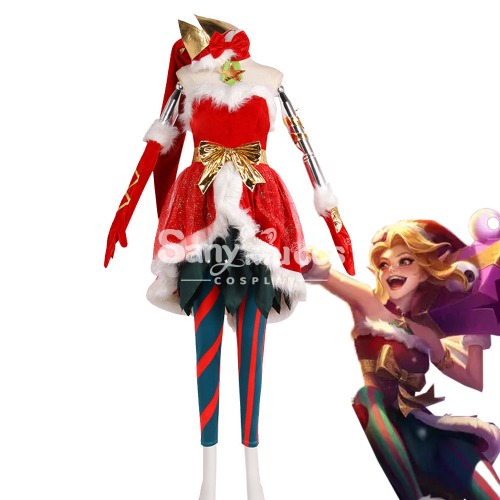【In Stock】Game League of Legends Ambitious Elf Jinx Christmas Cosplay Costume - S