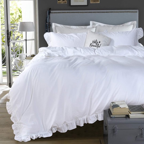 QSH White Ruffle Twin Duvet Cover