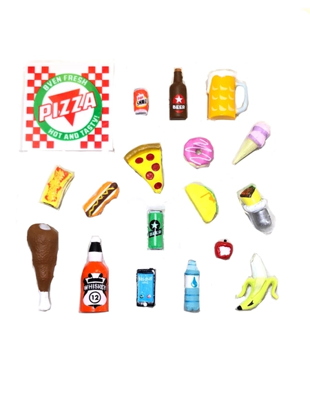 Super Action Stuff 18 Piece Super Foodie Action Figure Accessories 1:12 and Six inch Scale Compatible Miniature Plastic Food Accessories That fit Most 5 to 7 inch Action Figures for Hilarious Photos
