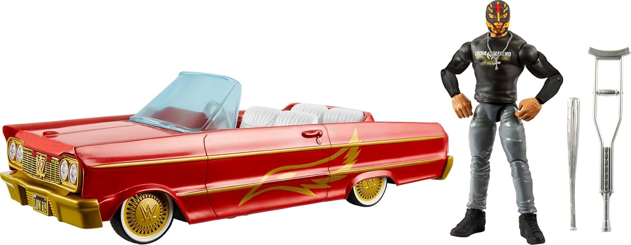 Mattel WWE Action Figure & Toy Vehicle Set, Rey Mysterio Main Event Figure & Lucha Low Rider Car with Launching Action & Hydraulics - Lowrider