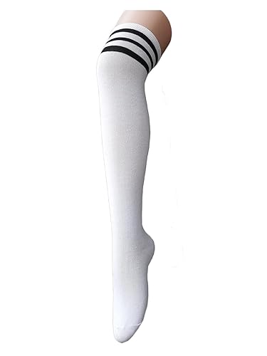 Zando Womens Stripes Thin Tube Socks Thigh High Tights Over Knee Socks Casual Knee High Stockings Striped Thigh Highs - One Size - C 1 Pair White Black