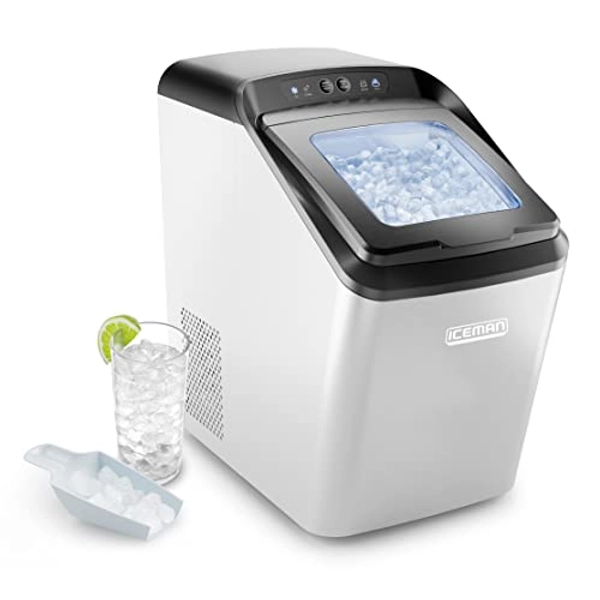 Chefman Countertop Nugget Ice Maker – Pebble Ice Machine, Soft Chewable Pellets in 20 Min, 26Lbs/24H, 3lb. Capacity, Waterline-Compatible, Self-Cleaning, Stainless-Steel + Scoop