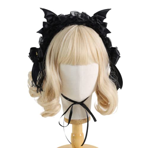 CoBtee Gothic Lolita Headdress Lace Devil Horns Cosplay Headbands Hair band Hair Accessories Headwear Halloween Party - Bat Headbands / Black