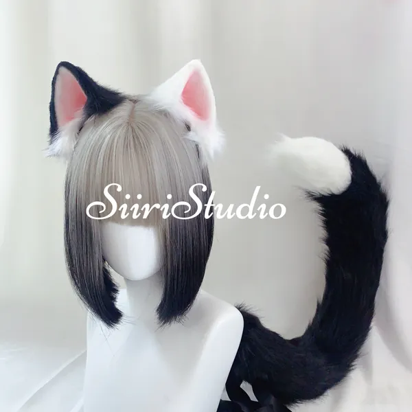 Black & White Cat ears headband/hair clips cosplay|High quality cat ears cosplay adult kids|Kitten/Neko ears headband cosplay|Lolita cosplay