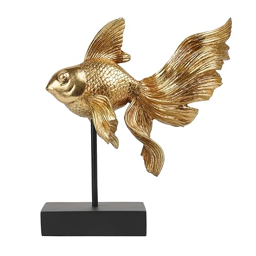 Guichifun Collectible Figurine Goldfish Statue Decor - Betta Sculpture Decoration Luckly Wealth Resin Fish Figurines Office Shelf Sculpture Home Decor Birthday Gifts for Father 10.25 X 5 X 11 inch