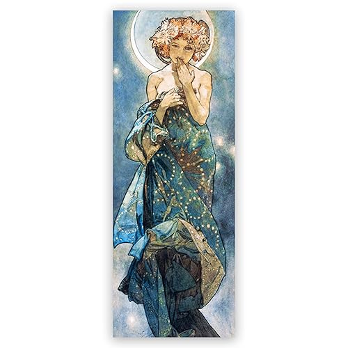 Alphonse Mucha Poster Print - Moon and Stars Decor - Vintage Canvas Wall Art - French Art Nouveau Poster Painting Cool Wall Decor for Kids Bedroom Girl Room Unframed (16x40in/40x100cm) - 16L" x 1W"