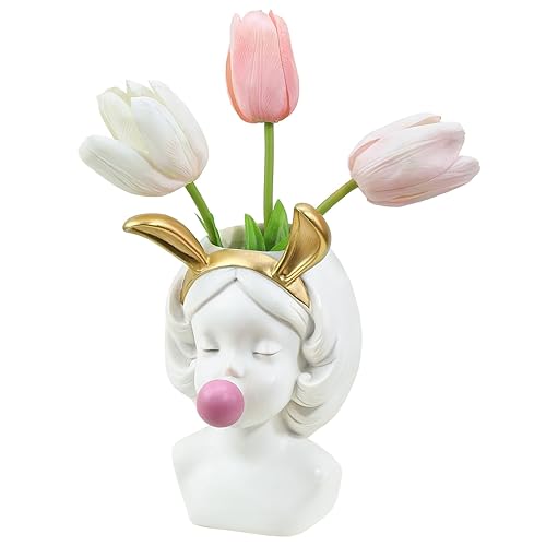 Blowing Bubbles Girl Creative Vase Decoration Ornaments Water Cultivation Flowers Bottle Dry Vase Home Living Room Table Art Statue - White 7 Inch