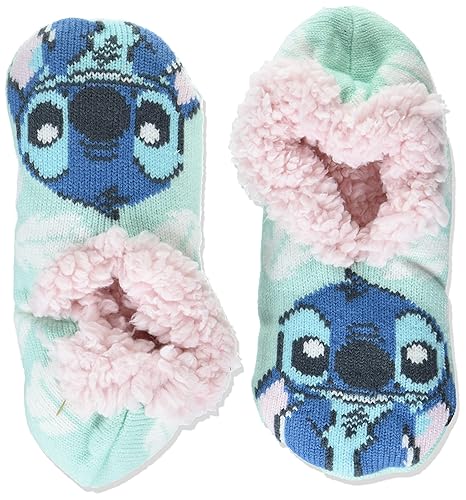 Disney womens Lilo & Stitch Teddy Faux Fur Slipper Socks - 9-11 - Blue Aqua