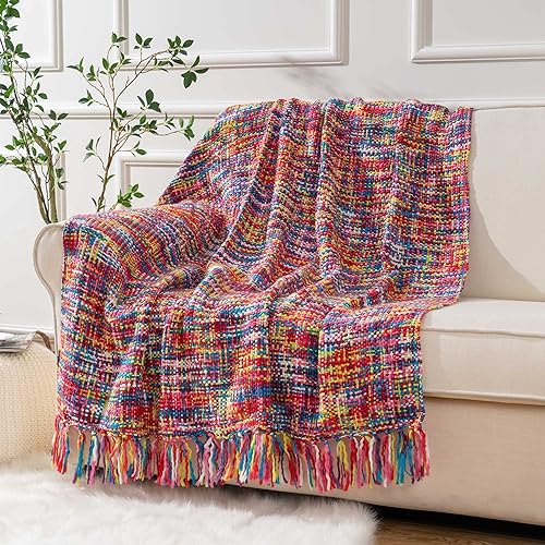 BATTILO HOME Multicolor Throw Blanket for Couch, Bed, Home Decor Colorful Throw Blankets for Bed, Boho Throw Blankets for Sofa, Bedroom Decor for Housewarming Gifts, 50"x60" - Colorful