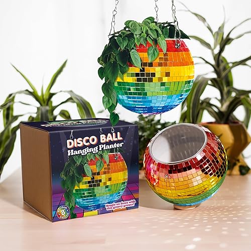 Bubblegum Stuff Disco Ball Hanging Planter - Rainbow Edition - Hanging Planters for Indoor Plants - Spherical Shaped Plant Pots with Mirrored Exterior - Available in 6-inch and 8-inch Sizes… - 8 inch - Rainbow