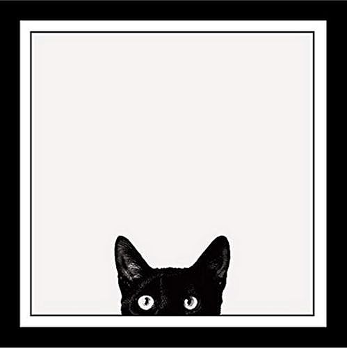 Buyartforless Work Framed Curiosity Cat by Jon Bertelli 11x11 Art Print Poster Wall Decor Black and White Photograph of Kitty Kitten Peeking, White