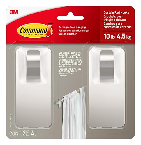 Command Satin Nickel Curtain Rod Hooks