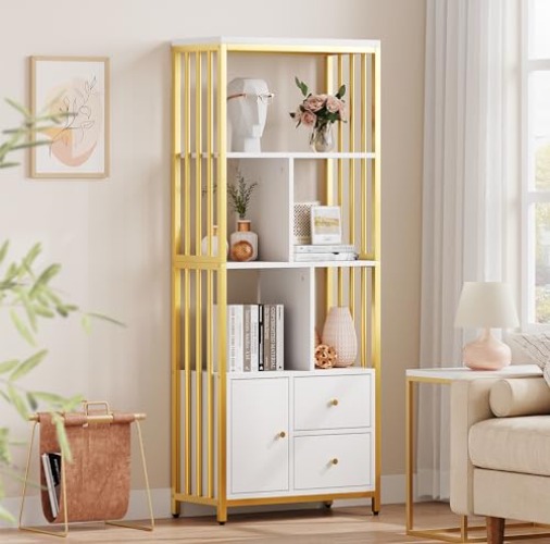 Gold Bookshelf with Drawers