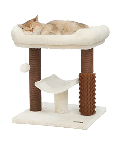 Hoopet cat Tree Tower,cat Scratching Post for Indoor Cats,Featuring with Super Cozy Perch,Cat Self Groomer and Interactive Dangling Ball Great for Kittens and Cats… - Light Beige