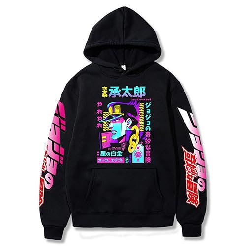 Weisope Jojos Bizarre Adventure Jotaro Kujo Hoodie Long Sleeve for Adult Black Sweatshirt Outfit