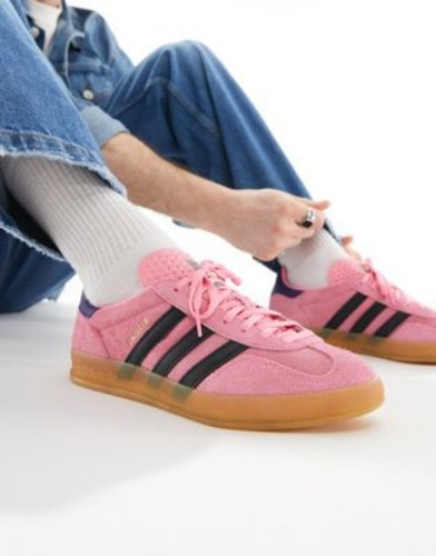 adidas Originals Gazelle Indoor trainers in pink and black with gum sole