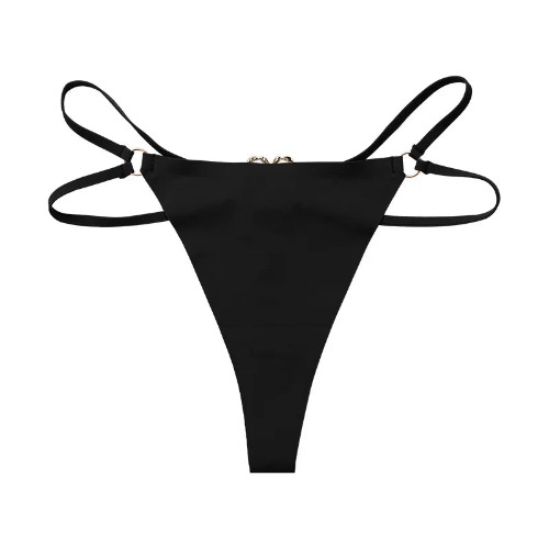 Iron Ring Sexy G-String: Ice Silk Thong Panties - Black / M / 1pc