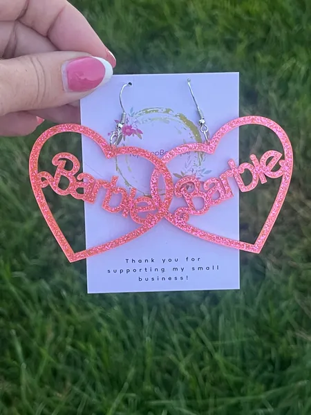 Barbie Earrings, Pink Glitter Sparkle Barbie Earrings
