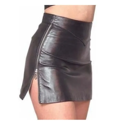 Leather Black Mini Skirt with Slit