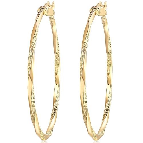 Verniflloga 14K Gold Hoop Earring for Women Gold Earrings Hoops Twisted 14 Karat Gold Earrings Gold Jewelry Lightweight 30mm,40mm - 30MM