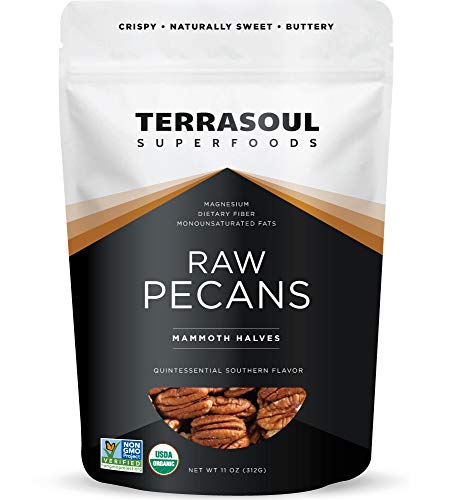 Terrasoul Superfoods Organic Pecans, 11 Oz (Pack of 1) - Mammoth Halves | Fresh | Raw - nutty - 11 Ounce