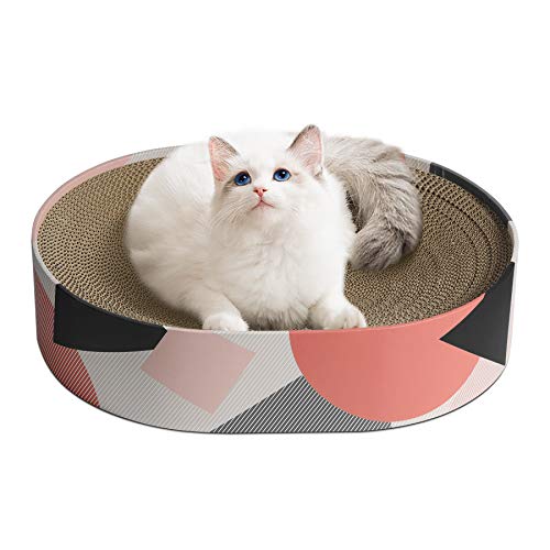 ComSaf Cat Scratcher Cardboard, Oval Corrugated Scratch Pad, Cat Scratching Lounge Bed, Durable Recycle Board for Furniture Protection, Cat Scratcher Bowl, Cat Kitty Training Toy - Oval-Multi colored