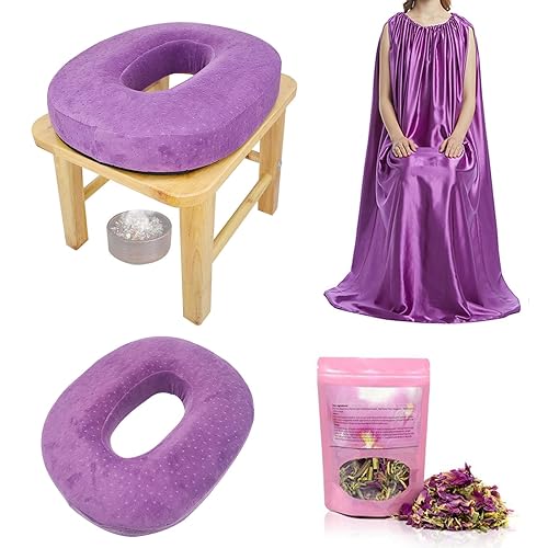 Yoni Seat, Yoni Steaming Kit Yoni Steamer Chair, Yoni Steamer Seat for Toilet, Wood V Steaming Seat Kit with Gown & Cushion for Women Cleansing