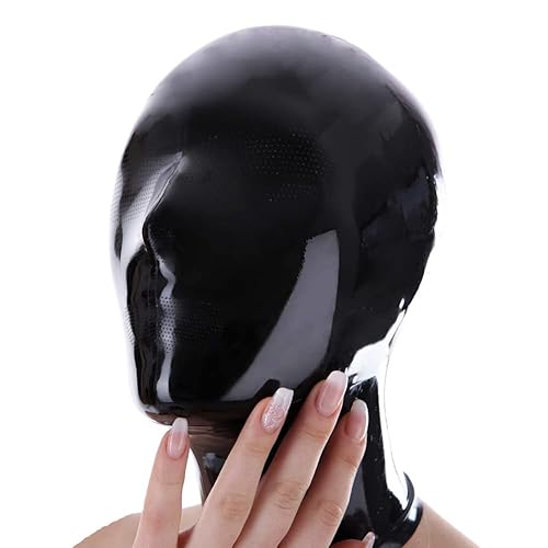 Latex Hood Mask Rubber Catsuit Pinholes for Mouth Eyes and Nose with Zipper Latex Mask - XL-0.6mm - Black-zipper