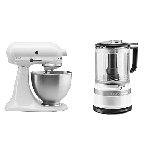 KitchenAid Classic Series 4.5 Quart Tilt-Head Stand Mixer K45SS, White & 5 Cup Food Chopper - KFC0516, White - White - Mixer + 5 Cup Food Chopper White
