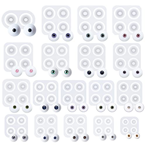 WANDIC Doll Eyes Molds, 18 Pieces Different Size of Eyeball Dome Silicone Molds Eyeball Casting Mold Pupil Eye Clear Silicone Mold for DIY Craft - White+8Size - 18pcs