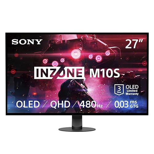 Sony INZONE M10S 27” OLED 1440p Gaming Monitor 480Hz 0.03ms, Low Profile Stand, G-SYNC Compatible, DisplayHDR 400, Anti-Glare, DisplayPort 2.1 (UHBR10), VRR HDMI 2.1, 3-Year OLED Limited Warranty - INZONE M10S Monitor